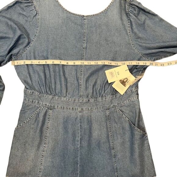 NWT Something Navy Chambray Short Romper Long Sleeve Pearl Buttons Size Large - Picture 4 of 11